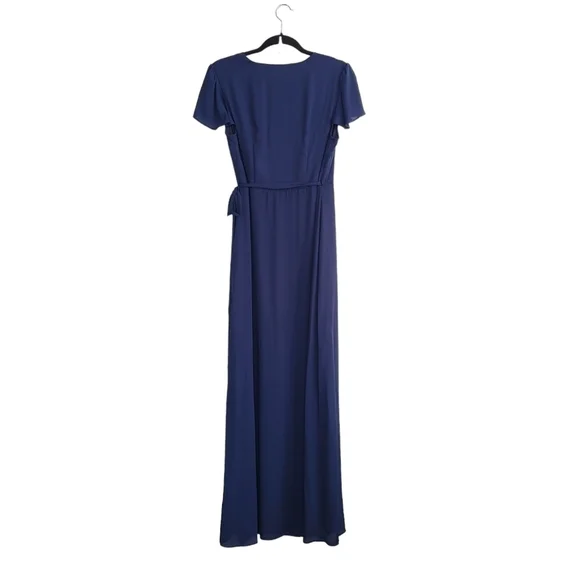 Show Me Your MuMu Noelle Wrap Maxi Dress Navy Flutter Sleeve V-Neck Small - Picture 6 of 10